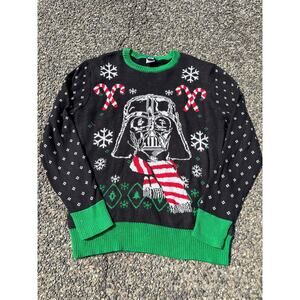Star Wars ugly Christmas Sweater darth Vader black green Large